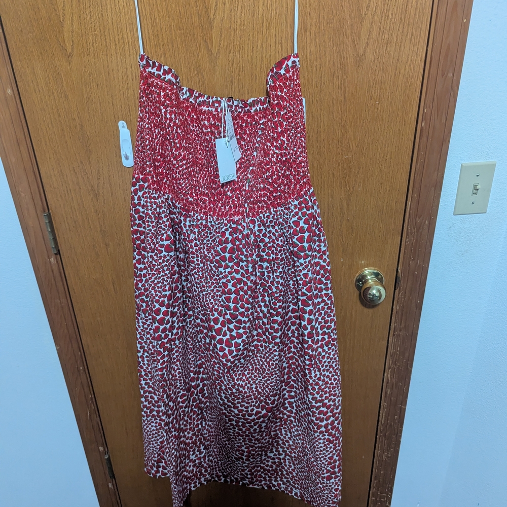 NWT J CREW Strawberry Print Red and White Spaghetti Strap Dress